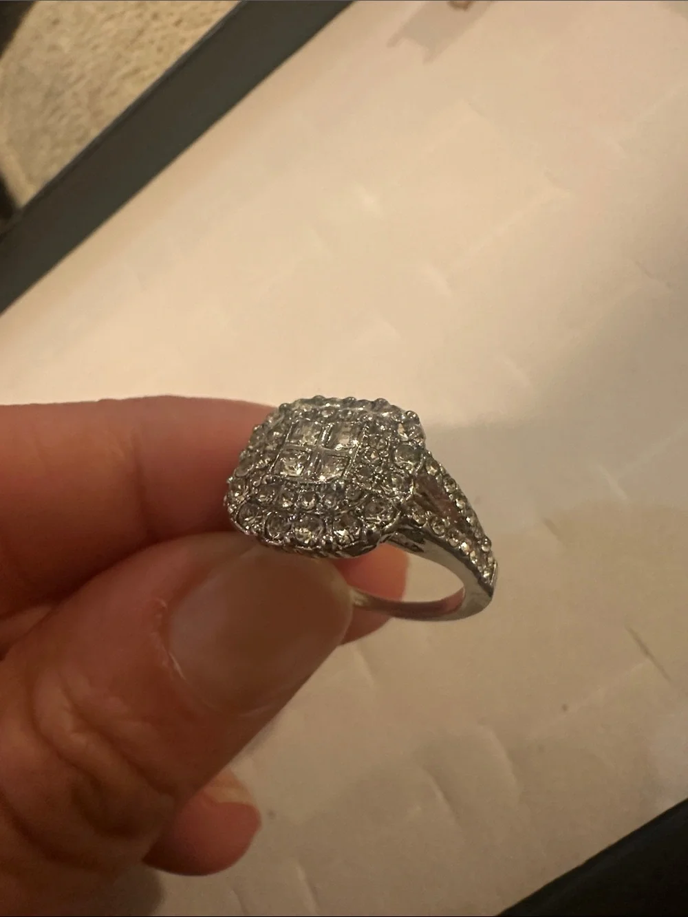 Silver-Tone Halo Cluster Ring with Clear Stones